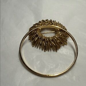 Monet Circle Brooch and Bangle Bracelet. Vintage Signed. Gold Tone